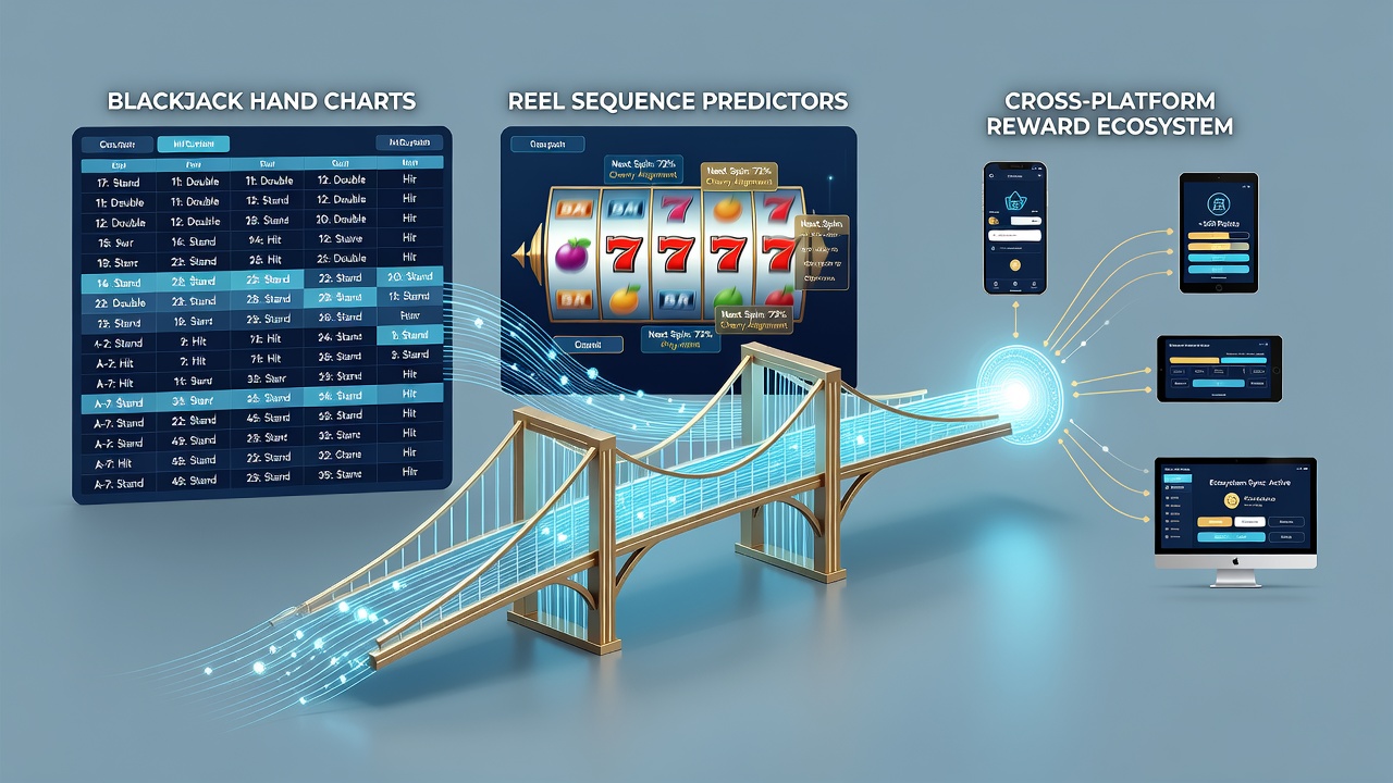 Visualisierung von Datenflüssen zwischen Blackjack-Handtabellen und Walzen-Prädiktoren in vernetzten Belohnungssystemen