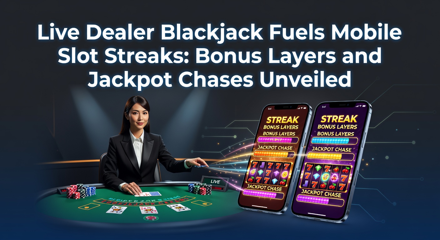 Live-Dealer-Blackjack-Tisch mit mobilen Slot-Symbolen im Hintergrund, das den Übergang von Tisch- zu Slot-Spielen zeigt