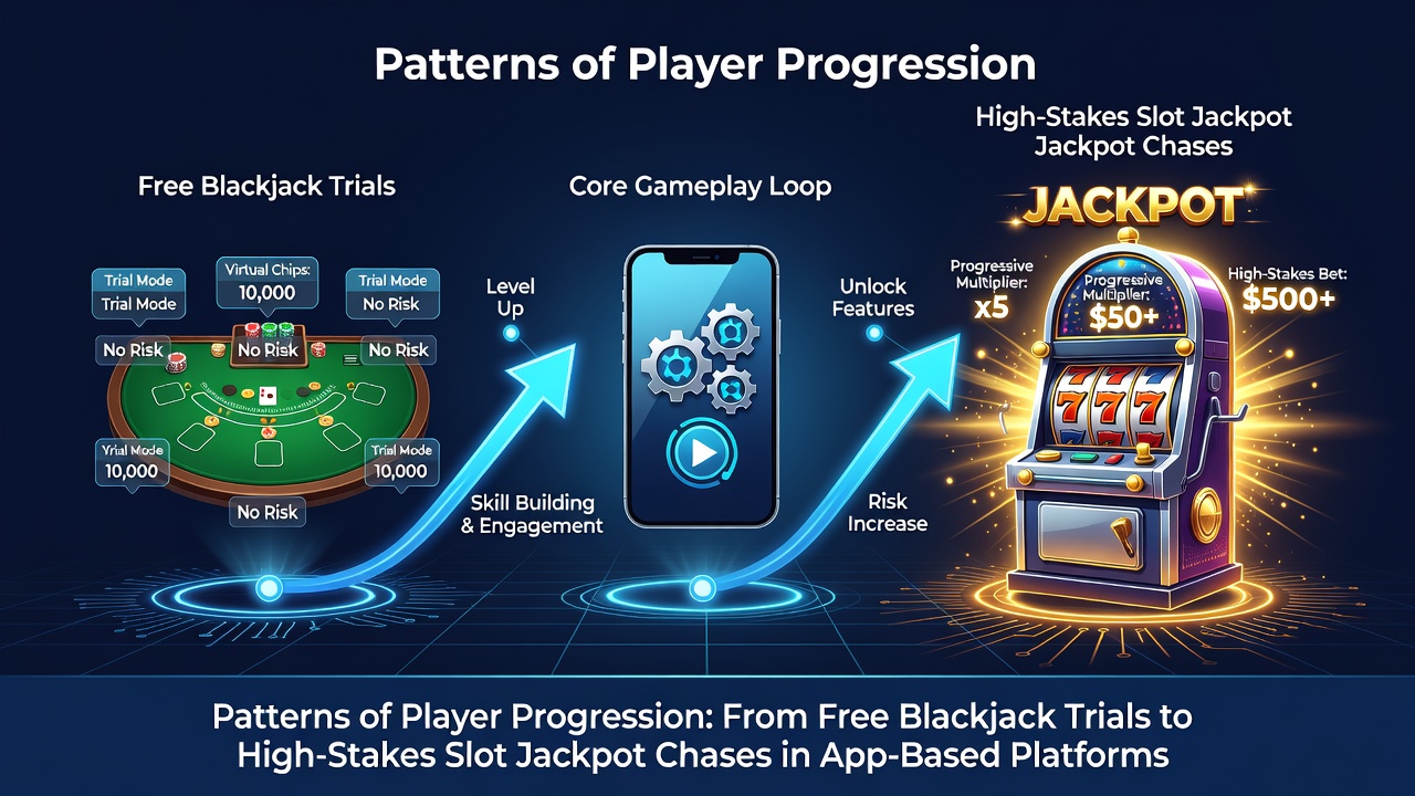 Grafik zeigt typische Übergänge von Free Blackjack Trials zu Slot-Sessions in mobilen Apps