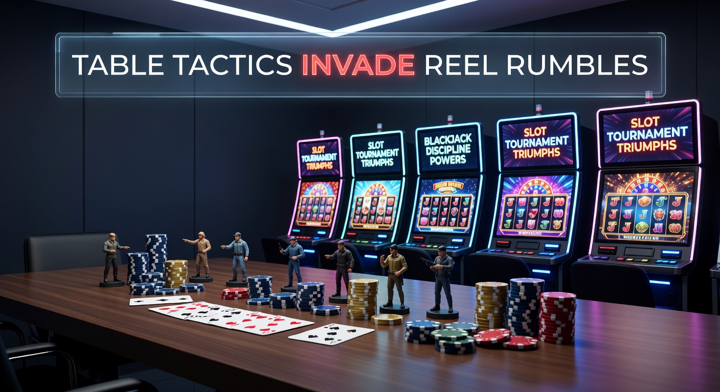 Spieler am Blackjack-Tisch wendet Disziplin an, während Slot-Walzen im Hintergrund rotieren – Symbol für Strategietransfer